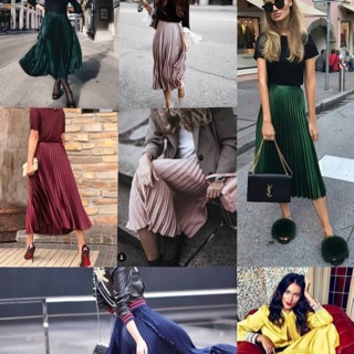 🌼pleat on skirt🌼  bZARA/VOUGE/milano  เนื้อผ้า : ZARA   กระโปรงอัดพลีท เนื้อผ้าสวยมีเทคเจ้อในตัวมันวาวขึ้นเงาสวย