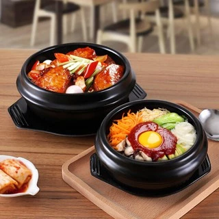 뚝배기 Korea Clay Pot หม้อหินเกาหลี หม้อดินเผาเกาหลี ชามหินเกาหลี พร้อมถาดรองกันร้อน นำเข้าจากเกาหลี