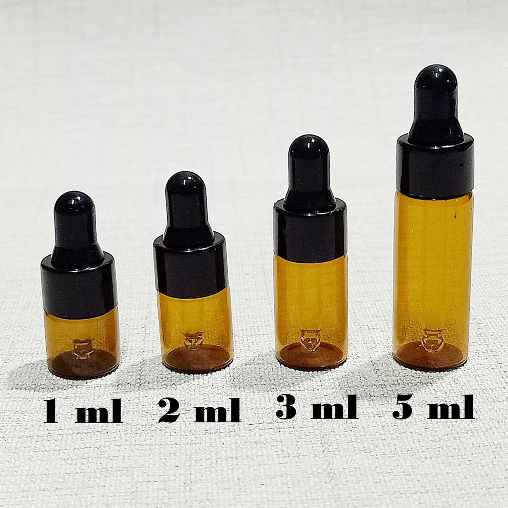 พร้อมส่ง1/2/3/5mlขวดแก้วสีชา แบบหยดจุกดรอปเปอร์(dropper) เติมได้ ใช้ซ้ำได้ ขนาดทดลอง ใส่น้ำหอม แบ่งสาร เอนกประสงค์diyมาก