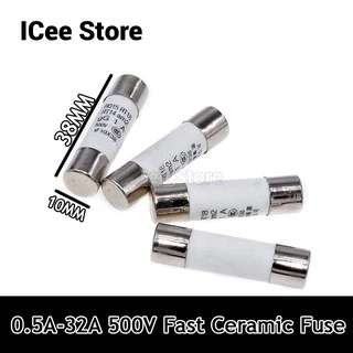 ฟิวส์เซรามิก R015 10x38 มม. 0.5A 1A 2A 3A 4A 5A 6A 8A 10A 16A 20A 25A 32A 40A 10*38 มม. 500V RT18 RO15 20 ชิ้น