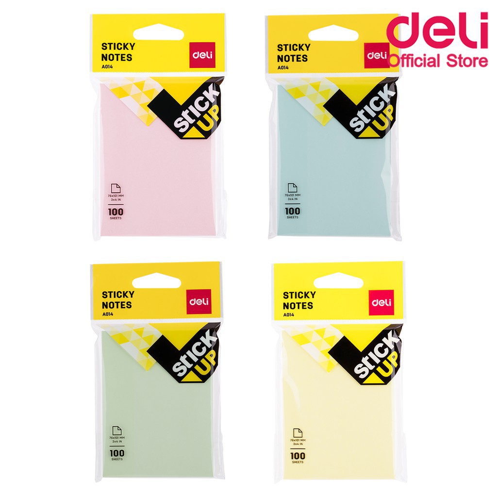 กระดาษโน๊ตมีกาวในตัว 3x4 นิ้ว  100แผ่น/ก้อน Deli A01402 Sticky Notes
