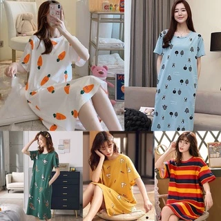🔥Sale ลดราคา🔥 ชุดนอนผู้หญิง Set-02 เดรสยาว โพลีเอสเตอร์ ใส่สบาย ระบายอากาศได้ดี มีหลายสี หลายลาย หลายไซส์