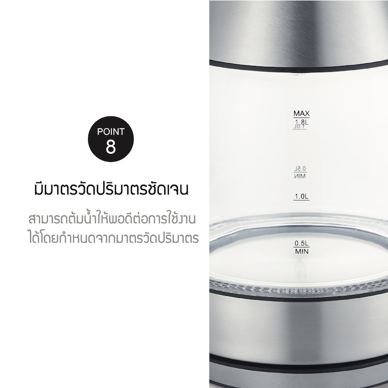 LocknLock กาต้มน้ำไฟฟ้า Glass Electric Kettle ความจุ 1.8 L. รุ่น