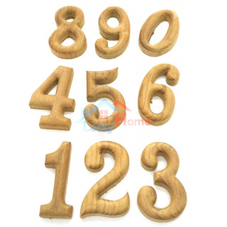 ตัวเลขอารบิกไม้สักทอง เลข 0-9 ขนาด 2นิ้ว งานแกะสลักไม้สักทองไม่ทำสี ตัวเลขอารบิก แกะสลักจากไม้สักทอง