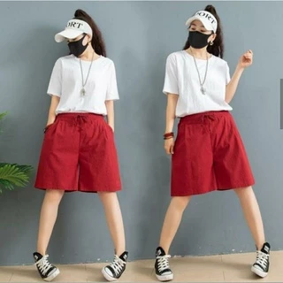 กางเกงขาสั้นผ้าลินิน ขา3ส่วน ใส่สบาย สไตล์เกาหลี เอว26-38นิ้ว