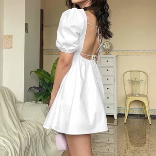🌹Sexy backless dress เดรสแขนดอลลี่แต่งเชือกสายยืดผูกหลัง🌹