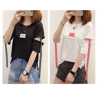 พร้อมส่ง เสื้อยืดแต่งแขนสไตล์เกาหลี