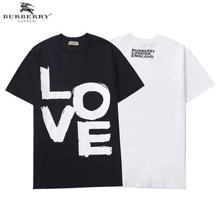 Burberry เสื้อยืดลําลอง ผ้าฝ้าย แขนสั้น คอกลม พิมพ์ลายตัวอักษร LOVE ทรงหลวม รับประกันคุณภาพ แฟชั่นสําหรับผู้ชาย และผู้หญ