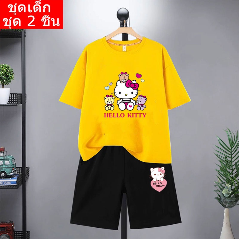 K2040+DD339 {ชุดเซ็ต2ชิ้น} เสื้อยืดชุดเด็ก+กางเกงขาสั้น เสื้อยืดพิมพ์ลายการ์ตูนน่ารัก ผ้านิ่ม ไม่ย้ว