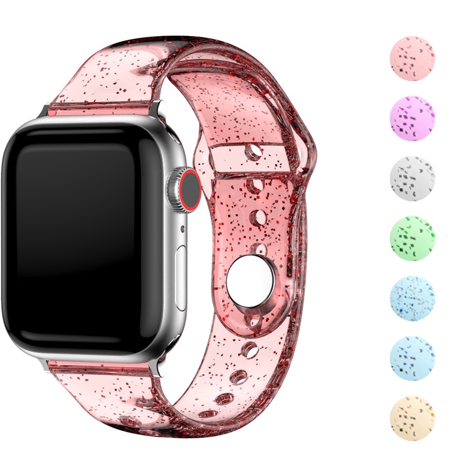 สายนาฬิกาข้อมือซิลิโคนใส แวววาว สําหรับ Apple Watch iWatch Series 7 6 SE 5 4 38 มม. 42 มม.
