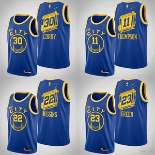 เสื้อกีฬาบาสเก็ตบอล แขนกุด ลายทีม BKB NBA Warriors Green Wiggins Thompson Curry สไตล์เรโทร