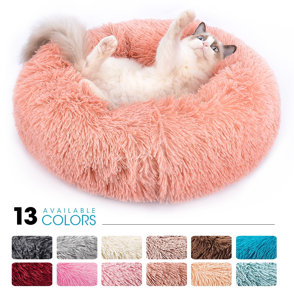 แมวครอกLong Plush Pet Bed Cat Super Soft Bed for Dogs Kennel Round