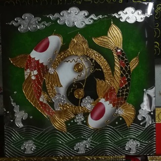 ภาพติดผนัง ปลาคราฟ สีเขียว🐉 70*70