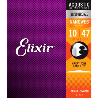 สายกีต้าร์โปร่งเคลือบ Elixir รุ่น Nanoweb Phosphor Bronze เบอร์ 10 -12