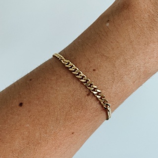 Curb Chain Bracelet, 18K Gold Plated Sterling Silver Bracelet B0021 | เงินแท้ 925 ชุบทองเเท้ 18 กะรัต