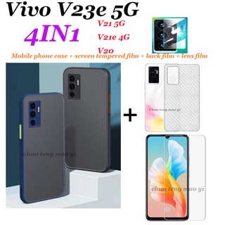 [4IN1] เหมาะสำหรับ vivo V23e 5G V21 5G V21E 4G V20 Pro V20 SE กล่องป้องกันเลนส์กล้องกันกระแทกเคสโทรศัพท์มือถือแบบแข็งฝาหลัง + ฟิล์มแข็ง + ฟิล์มด้านหลัง + ฟิล์มเลนส์