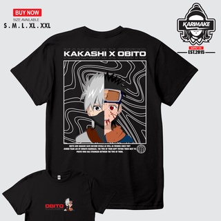 ROUND คอลูกเรือเสื้อยืด ลายการ์ตูนอนิเมะนารูโตะ Karimake KAKASHI HATAKE OBITO-4XL