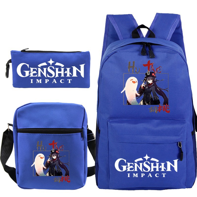 Genshin Impact Hu Tao กระเป๋าสะพายหลัง กระนักเรียน าสะพายไหล่ กระเป๋าดินสอ สามชิ้น