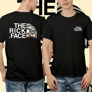 แขนสั้นcrew neckเสื้อยืด พิมพ์ลายกราฟฟิค The Rick Face สีดํา สีขาว พรีเมี่ยมS-XXXXL