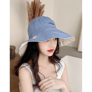 พร้อมส่ง หมวกปีกกว้าง 2 ด้าน ลายดอกเดซี่