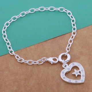 MiStyles  เครื่องประดับ กำไลข้อมือ กำไลเงิน 925 Sliver Bracelet Bangle Heart No. 2115 - Silver