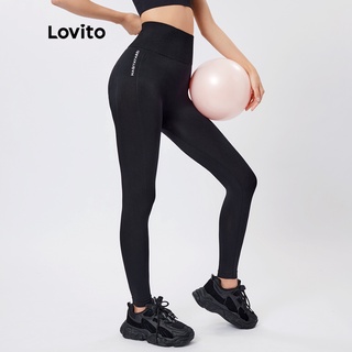 Lovito Sporty กางเกงเลกกิ้ง ยืดหยุ่นสูง พิมพ์ลายตัวอักษร L26AD043 (สีเทา สีชมพู สีฟ้า สีดํา)