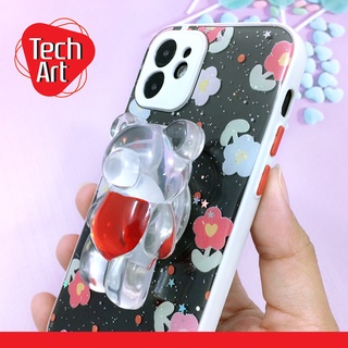 Realme 5 / Realme C11 / Realme C21Y เคสมือถือ TPU ขอบสี กันเลนส์กล้อง กากเพชรกริตเตอร์ ลายดอกไม้  ฟรี Griptok หมีสีใส