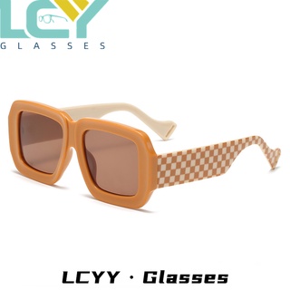 Lcyy ใหม่ แว่นตากันแดด ขากว้าง ลายสก๊อต ขนาดใหญ่ สีแคนดี้ แฟชั่นสไตล์ยุโรปและอเมริกา สําหรับผู้หญิง 3960