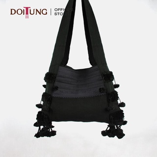 DoiTung Bag - Black กระเป๋าผ้า ย่าม ปอมๆ ชาวเขา ดอยตุง (ไซส์ใหญ่)