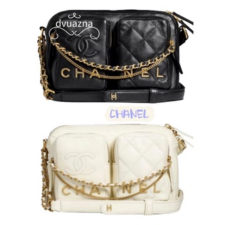 💯ของแท้ CHANEL 22C early spring series double pocket camera bag chain hippie bag / small