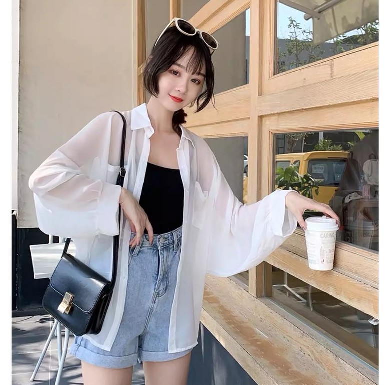 🌻Lune_Grace🌻 เสื้อคลุมแฟชั่น ทรงเสื้อเชิ้ต สไตล์เกาหลี เนื้อผ้าเบาบาง สวมใส่สบาย สำหรับสตรี 008