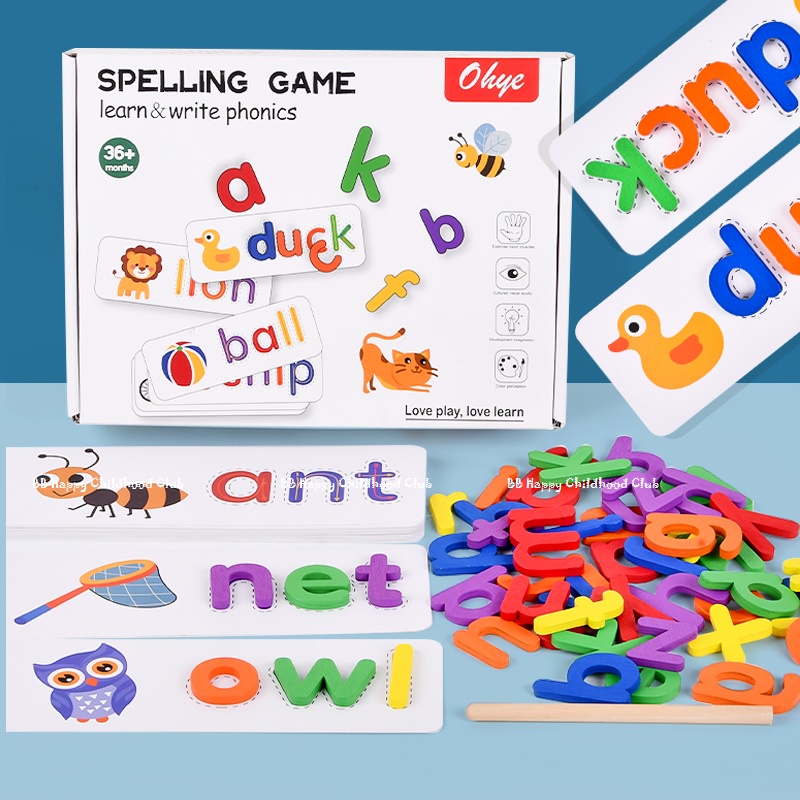 ⚡️NEW⚡️ Spelling Game ชุดสะกดคำภาษาอังกฤษ A-Z แฟลชการ์ด+บล็อกไม้ตัวอักษร+ปากกาไม้หัดเขียน ของเล่นเสร