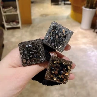 สีดําบิ๊กคริสตัลเชือกผมเกาหลียืดหยุ่นผมหางม้าผูกผมแฟชั่นผู้หญิง ส กรุบกรอบ เครื่องประดับ