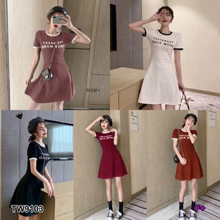 TwinsShopVip💗พร้อมส่ง TW9103 เดรสผ้ายืดสกรีนอก