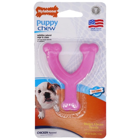 Nylabone Puppy Chew สีชมพู Wishbone Chicken Petite NPW201P