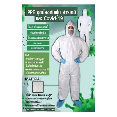 PPE ชุดป้องกันฝุ่น สารเคมี และ Covid-19