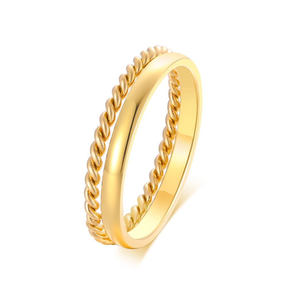 Vnox Women Stainless Steel Twisted Ring Simple Elegant 2pcs Ring Set