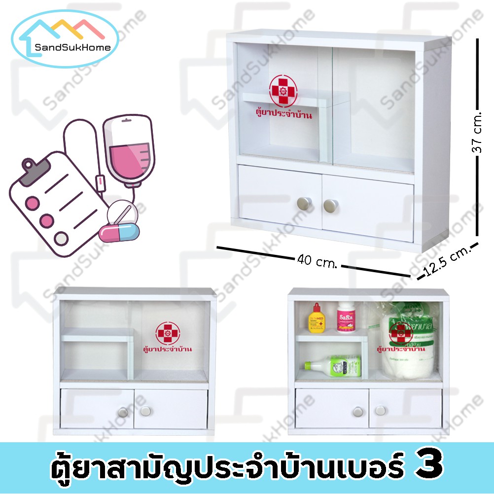 SandSukHome ตู้ยาสามัญประจำบ้าน ติดผนัง ชั้นวางของ กล่องเก็บของ จัดระเบียบเก็บยาให้เป็นที่ รูปที่ 3