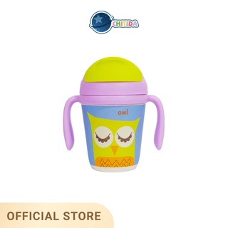 CHITIDA BAMBOO FIBRE แก้วหัดดื่มพร้อมหลอดดูด ลาย OWL CUP