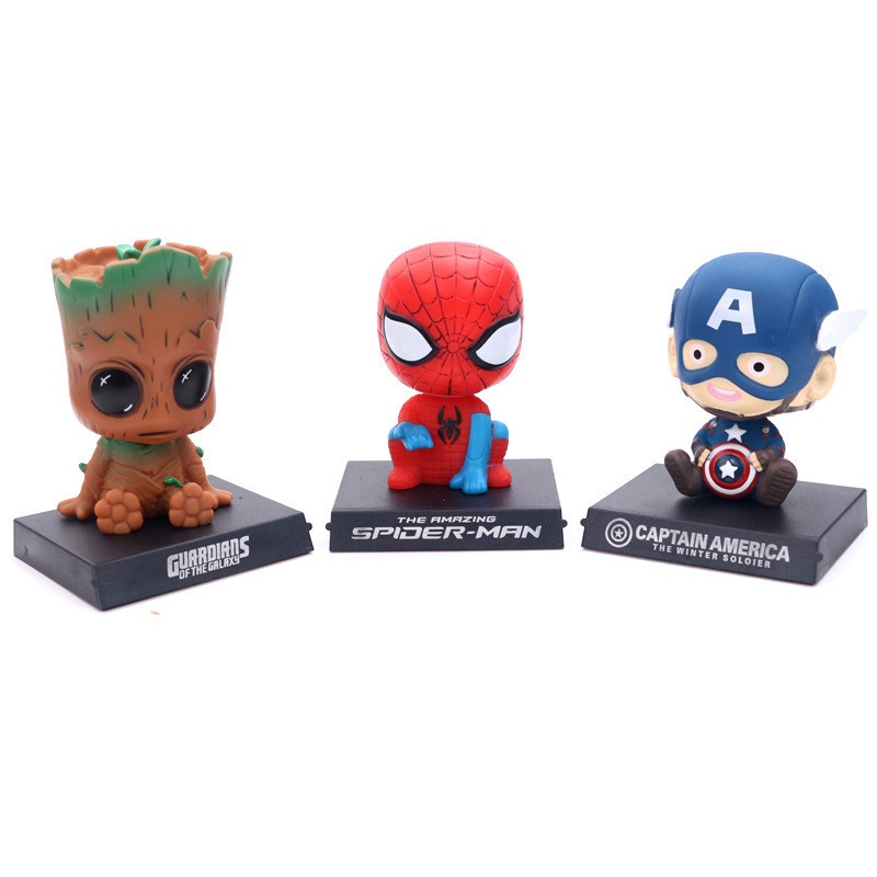 ฟิกเกอร์ The Avengers Infinity War Action Figure Shake Head Groot Iron Man Spiderman ของเล่นสําหรับเด็ก