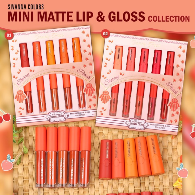เซ็ตลิปสติก+ลิปกลอส sivanna colors mini matte lip&gloss collection