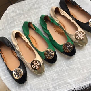 Tory Burch(โทรี่ บรัช)  female casual foldable flat toe shoe convenient loafer driver shoe