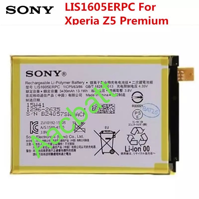แบตเตอรี่ Sony Xperia Z5 Premium Lis1605ERPC รับประกัน 3 เดือน