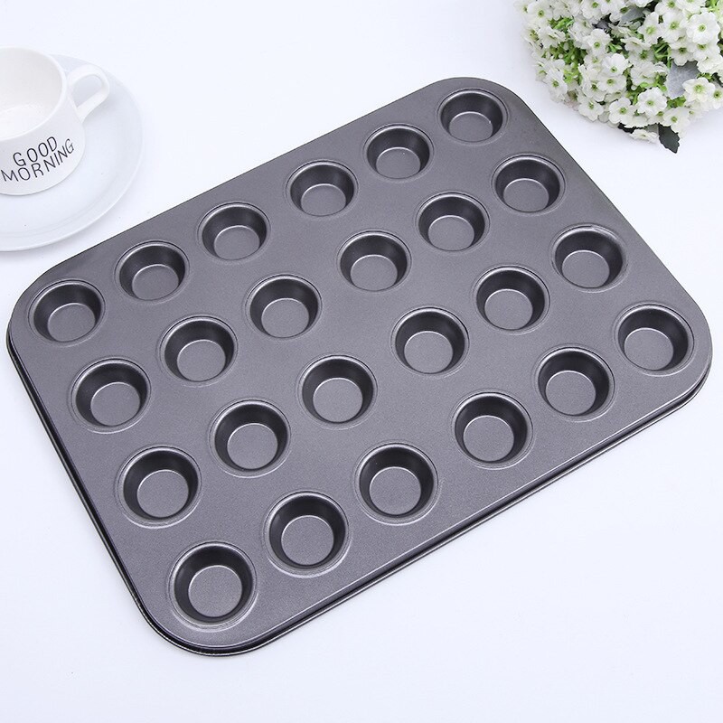 ถาดอบขนมมินิมัฟฟินหรืออบคัพเค้กขนาดเล็ก 24หลุม แบบ Non-Stick-สีดำ