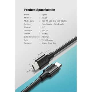 Ugreen สายชาร์จ USB C ไปยัง Type - C 60W แบบชาร์จไว สําหรับ ซัมซุง Macbook (ประกัน 1 ปี)