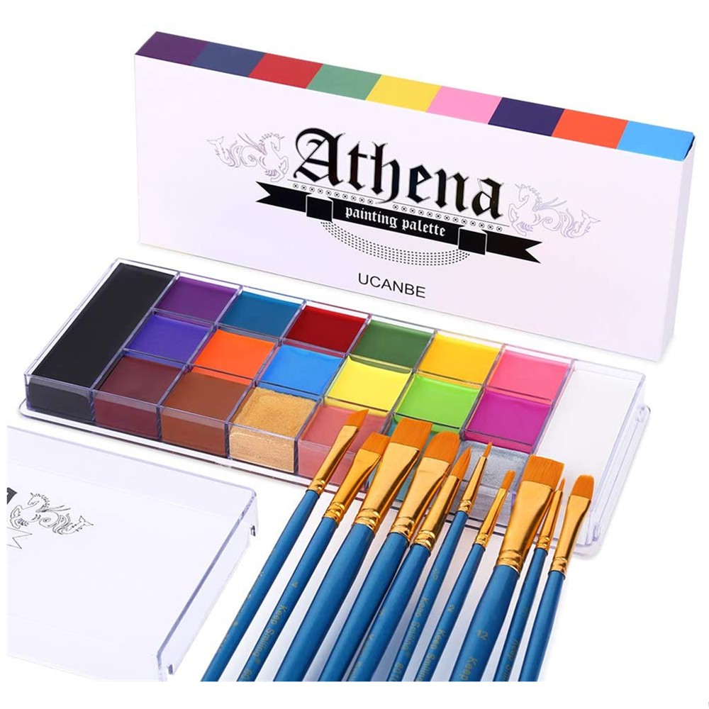 UCANBE Face Body Paint Set - Athena Painting Palette, 10 แปรงศิลปิน - กระทะลึกขนาดใหญ่,Ideal สําหรับ