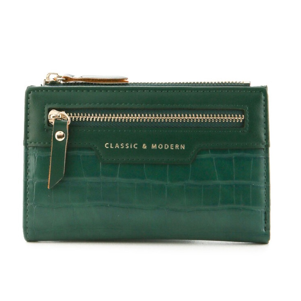 HUER Tieny Croc นูน Medium Bi Fold Wallet พร้อมกล่อง 9446-201สีเขียว