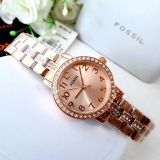 (ผ่อน0%) นาฬิกา Fossil สีโรสโกลด์ SHAE MINI THREE-HAND STAINLESS ROSE GOLD-TONE STEEL WATCH (Fossil bq3371)  26 mm.