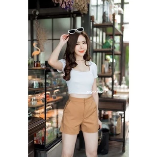 (B) กางเกงขาสั้นตะขอหน้า ทรงเรียบหรูดูแพง ผ้าเปเป้ 🔥พร้อมส่ง
