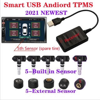 ระบบตรวจสอบความดันลมยางรถยนต์ USB TPMS สําหรับ Android DVD 4 5 ภายนอก เซนเซอร์ในตัว แจ้งเตือนอุณหภูมิ (ใช้สําหรับ Android System DVD เท่านั้น)